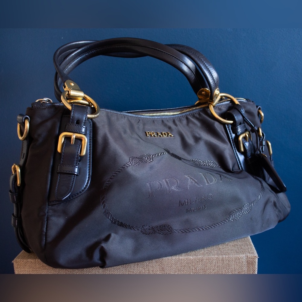 Prada Milano Rovere Nylon Jacquard Logo Tote Bag - Brown